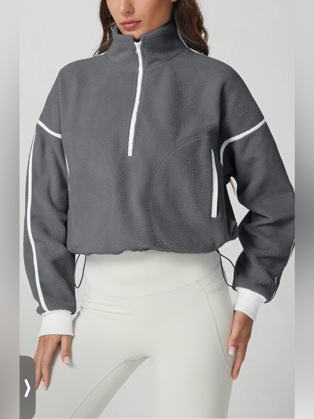 Amazon Women's Charcoal Gray Half-Zip Fleece Pullover with White Trim